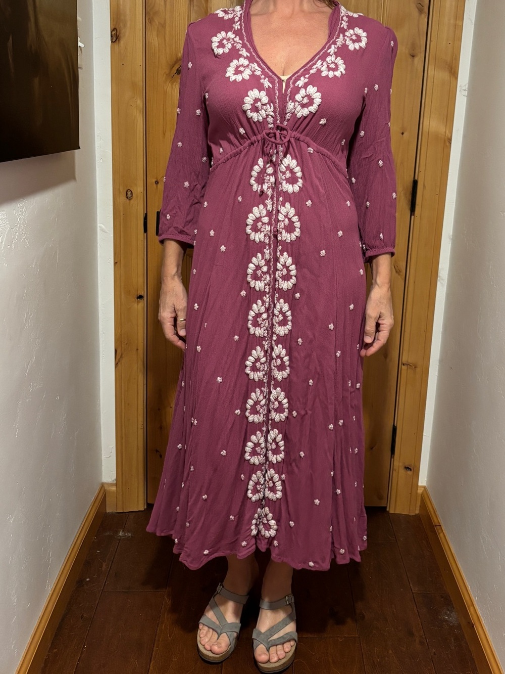 Free People Mauve-Pink Embroidered Maxi Dress